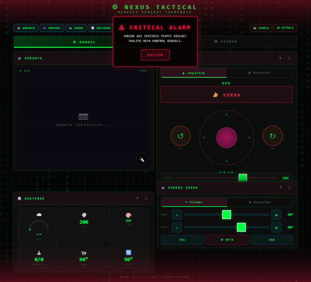 Nexus Tactical Web UI — Critical Alarm Overlay