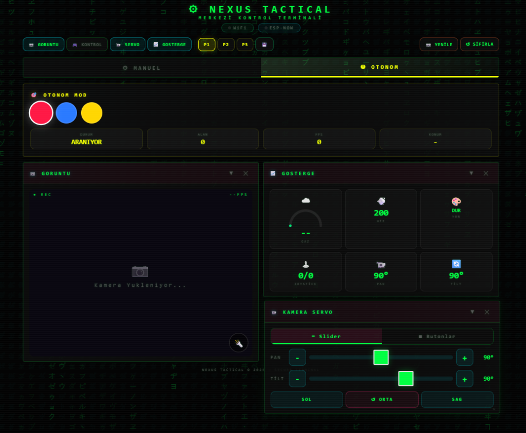 Nexus Tactical Web UI — Otonom Mod (Kırmızı, Mavi, Sarı Takip)